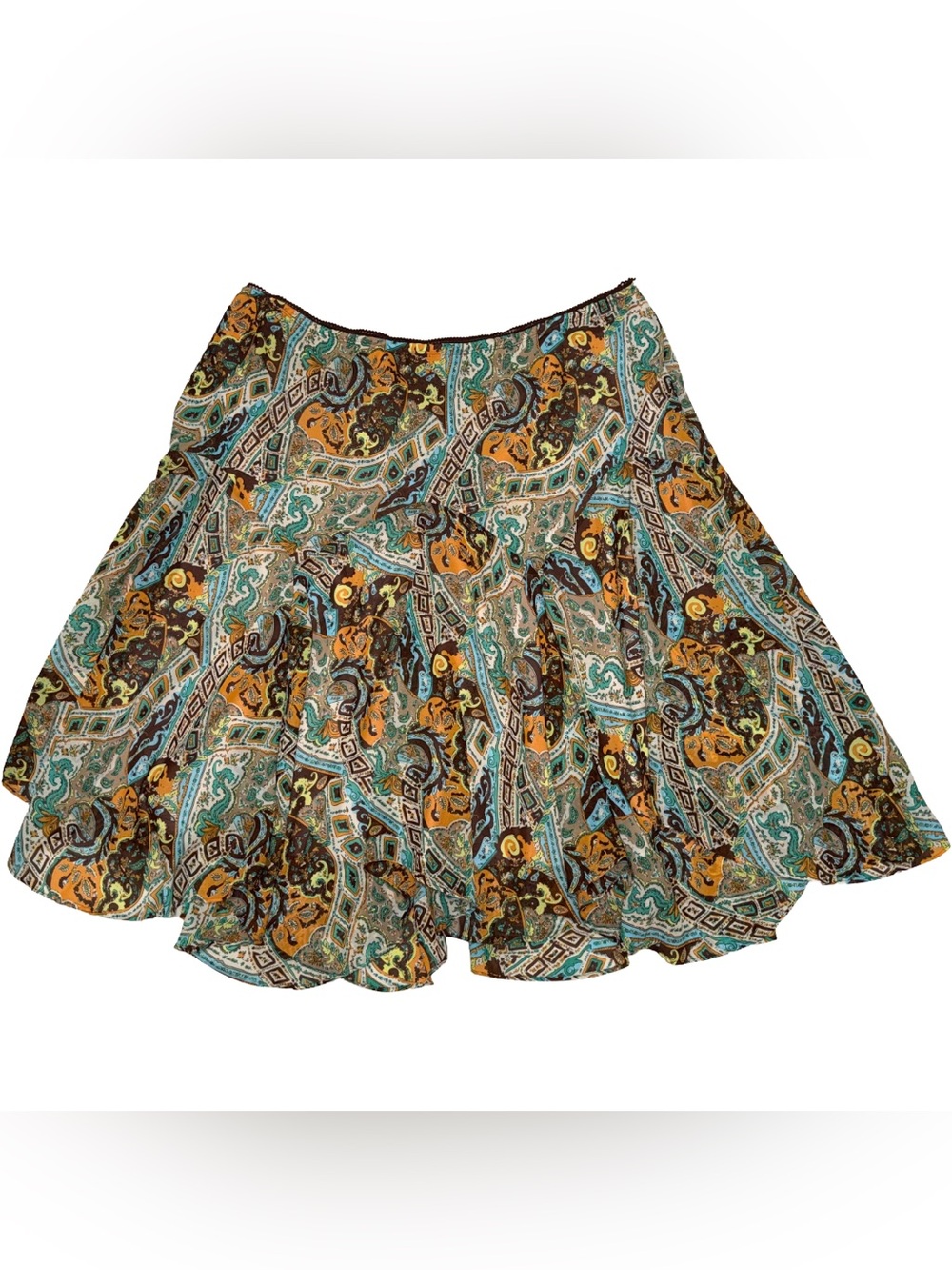 Y2K Asymmetrical Paisley Midi Skirt